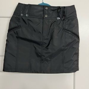 Winter skirt. Leather-winter jacket look. Looks great with tights.
